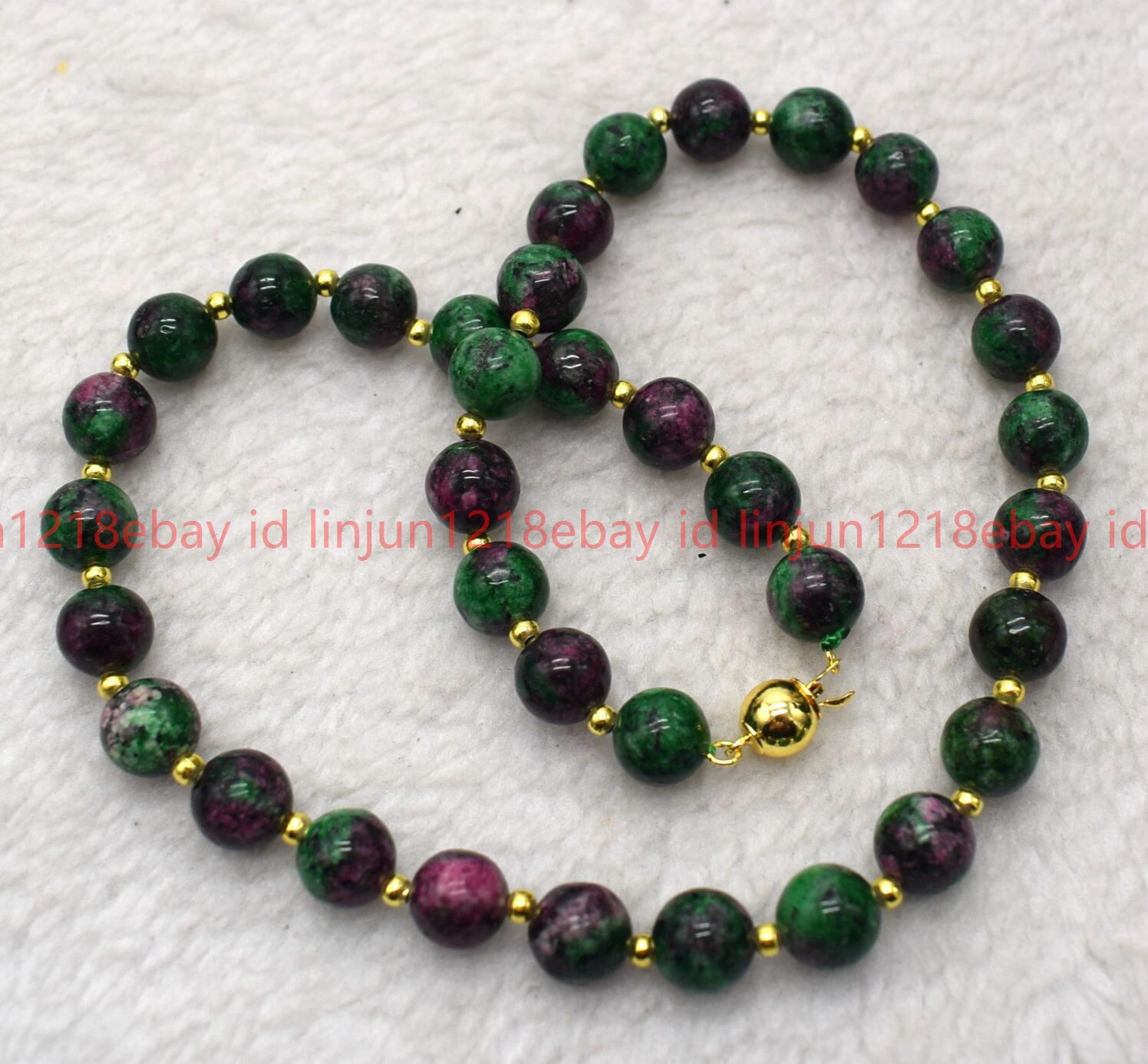 New Natural 8/10/12mm Red Green Zoisite Round Gemstone Beaded Necklace 16-28in