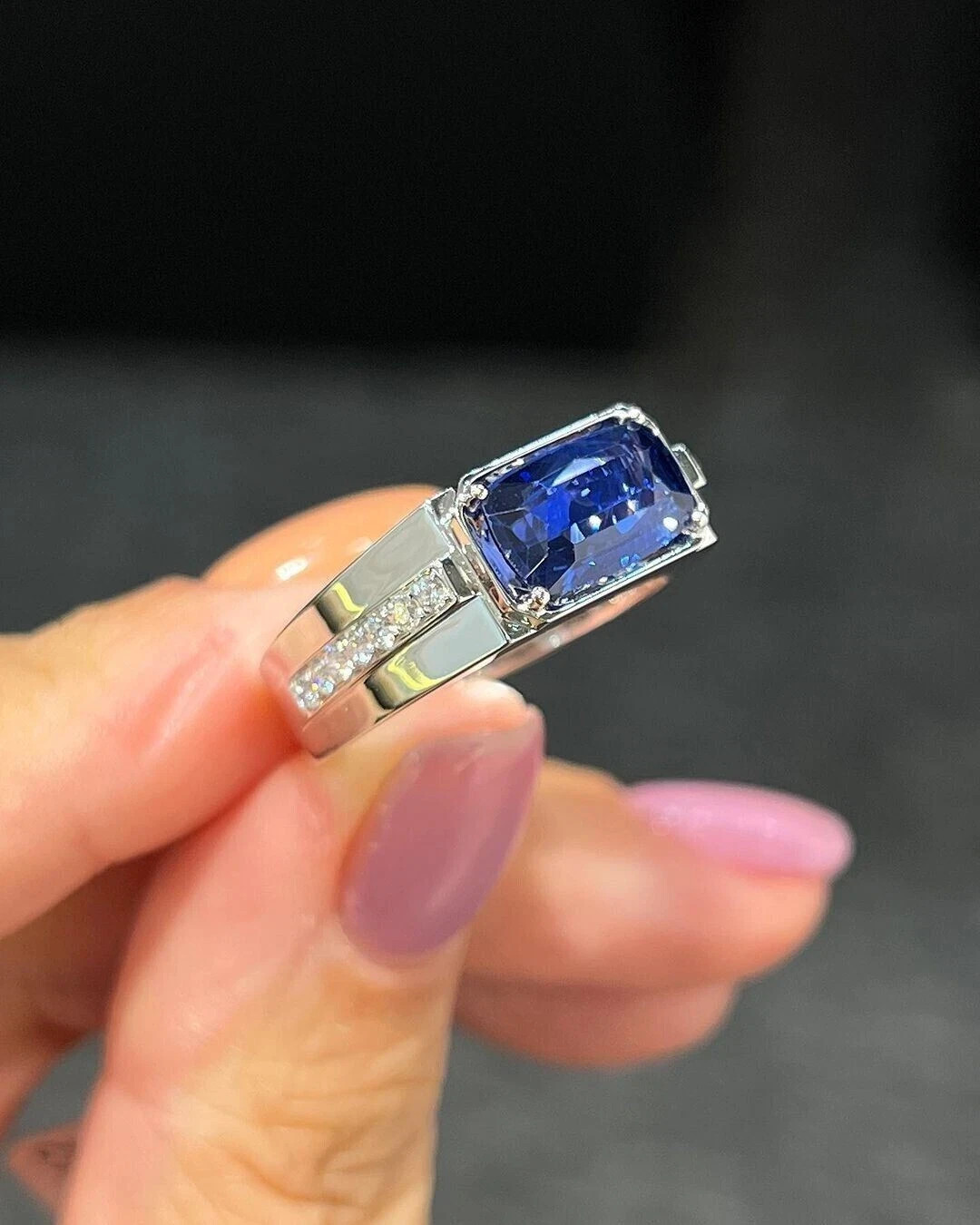 2.67 Ct Natural Sapphire & Diamond Wedding Men’s Band 14K White Gold Size 11