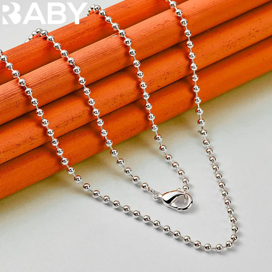 925 Sterling Silver 40-75cm 2mm Beads Necklace Women Anniversary Gift Jewelry
