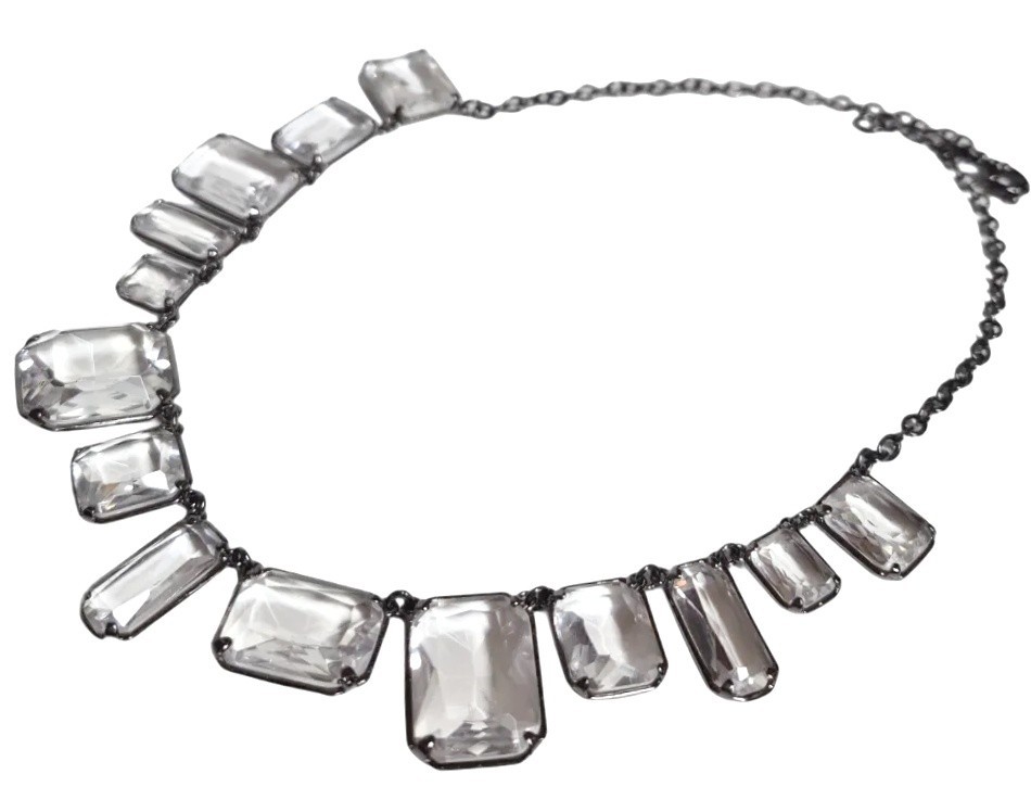 J.Crew Faceted Crystal Statement Necklace Crystal Hematite-Tone Plated Brass