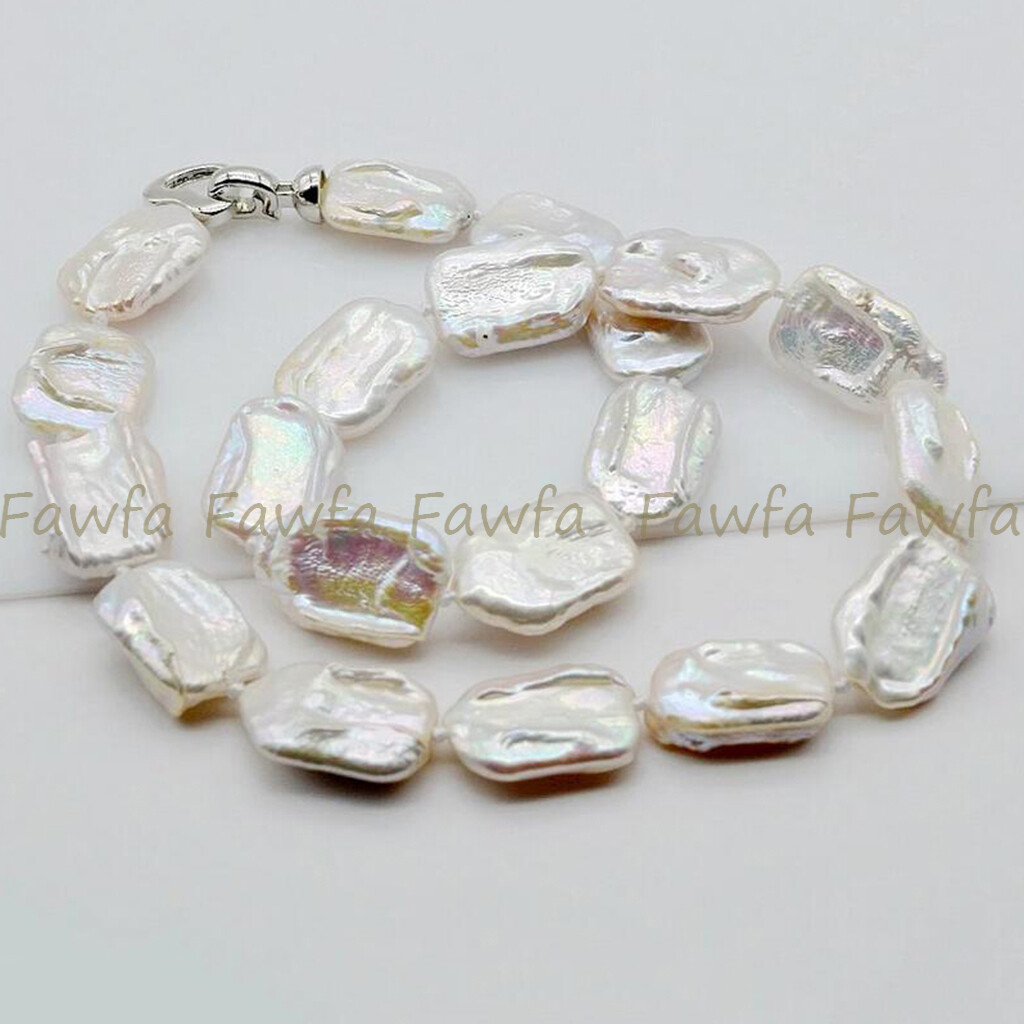 Genuine Natural 15x20mm White Rectangle Baroque Pearl Beads Necklace 14-36″