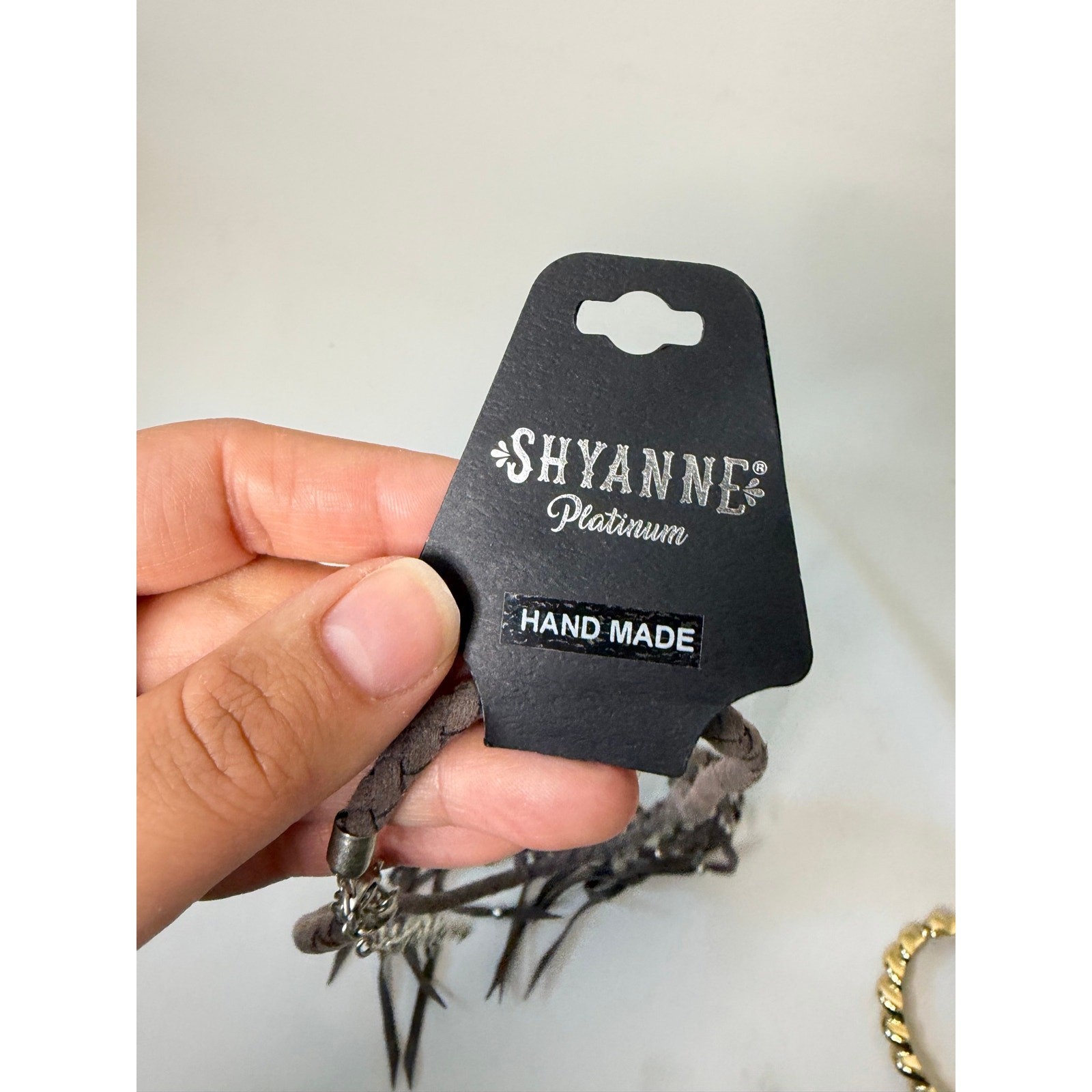 Shyanne Faux Leather Braided Silver Tone Beaded Fringe Western Necklace NEW