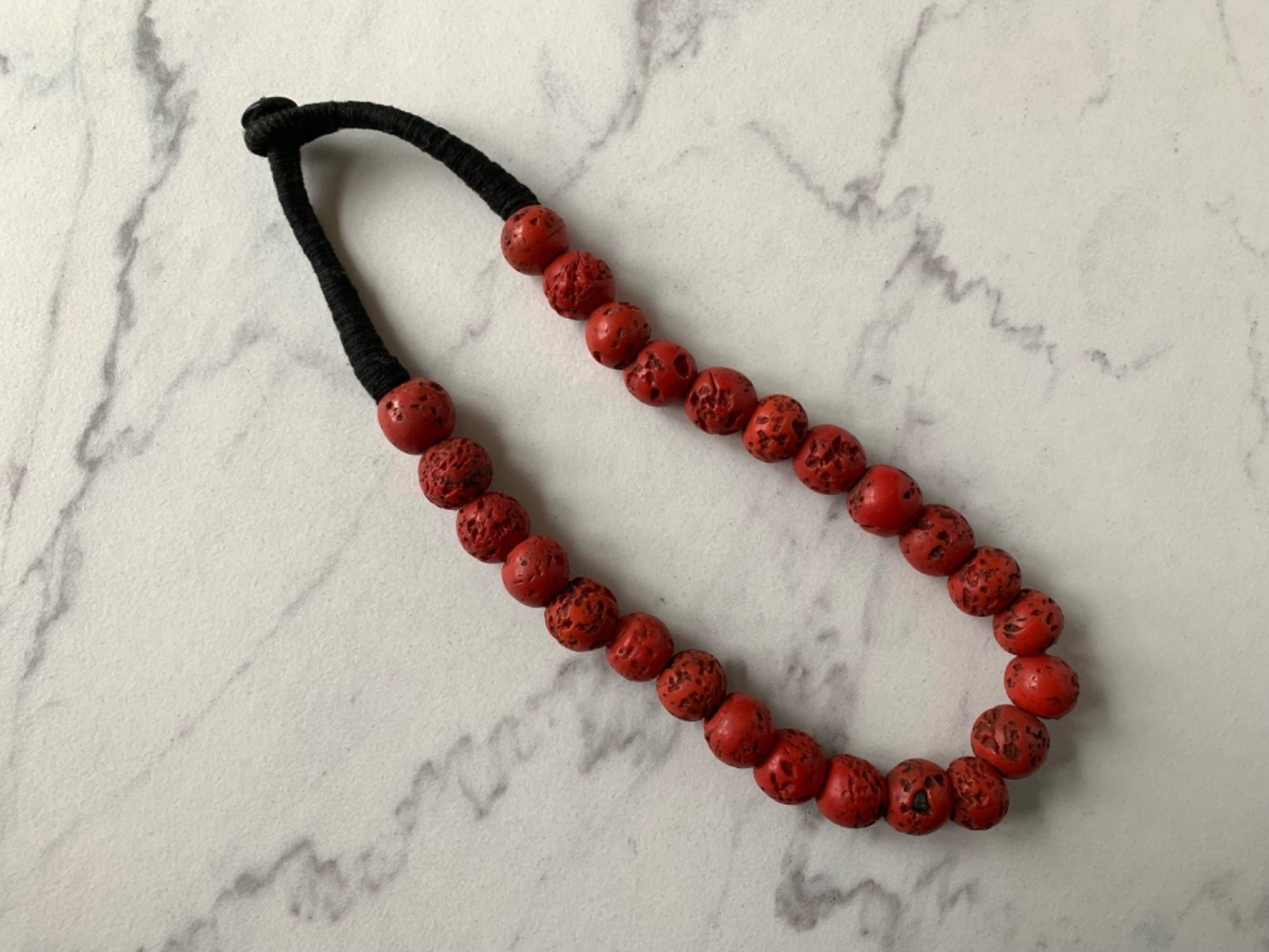 Vintage Tibetan Trade Beads 17mm, Woven Cord, Button Clasp 20” Necklace 44