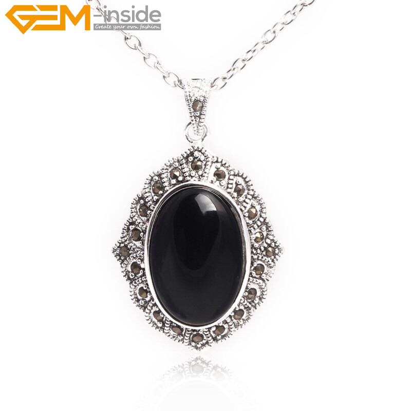 Silver Marcasite Tibetan Oval Turquoise Cat Eye Beads Jewelry Pendant Necklace