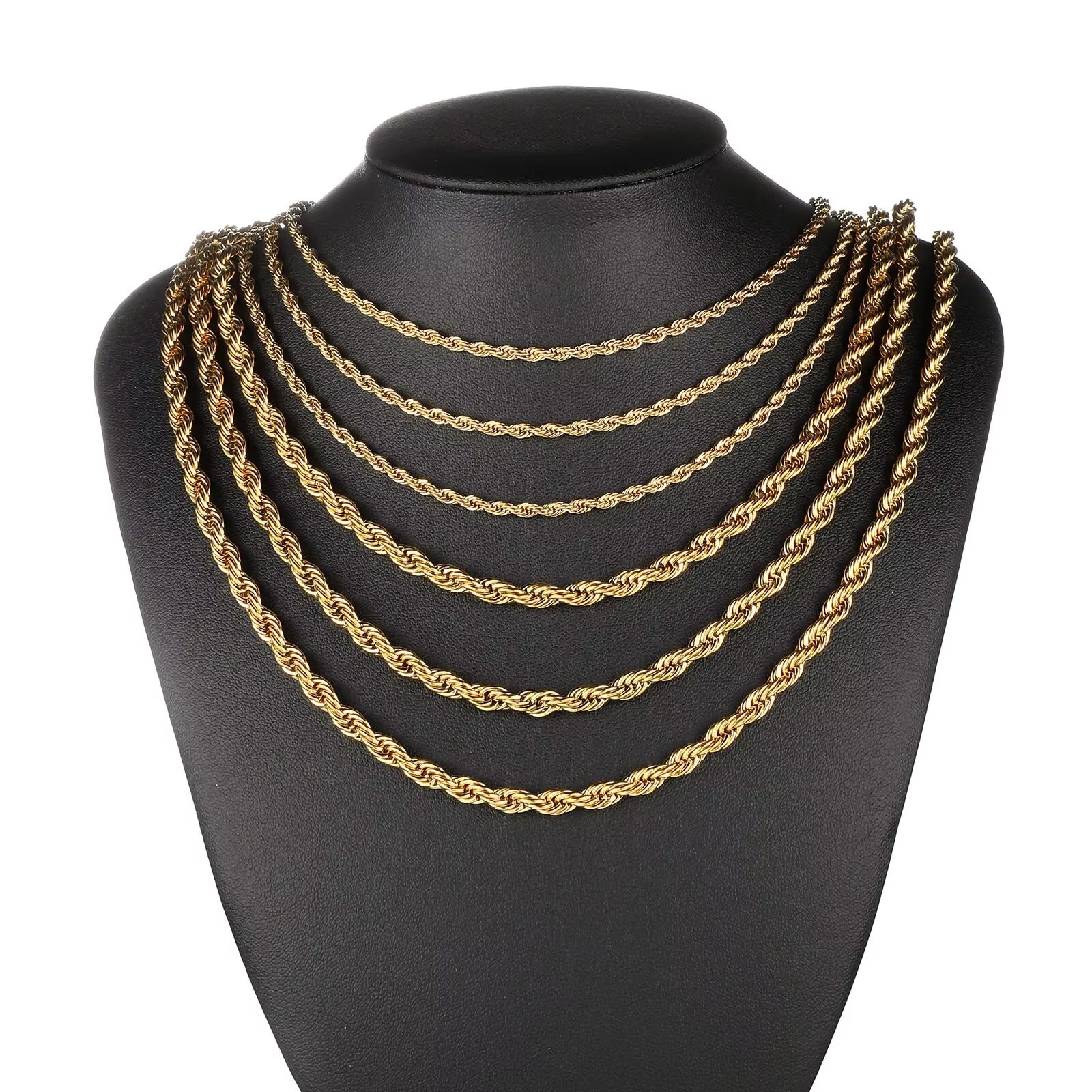 Stainless Steel Twisted Rope Chain Gold Plated Necklace Men Women