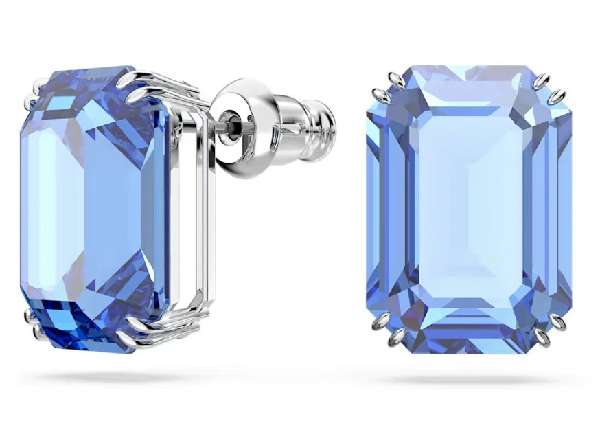 Swarovski Millenia stud earrings, Octagon, Blue, Rhodium Finish 5614935 DISPLAY