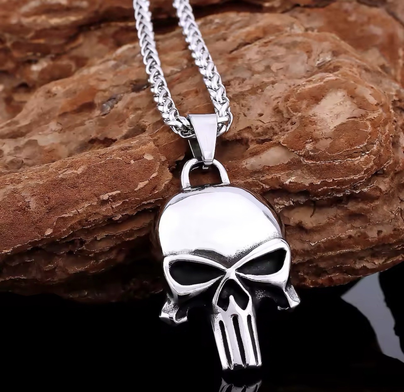 Men’s stainless steel mask necklace, skull pendant, 60cm