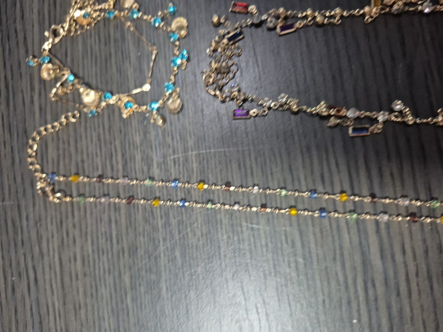 5 Piece Lot Colored & Clear Gold Tone Fashion Necklaces And Bracelet