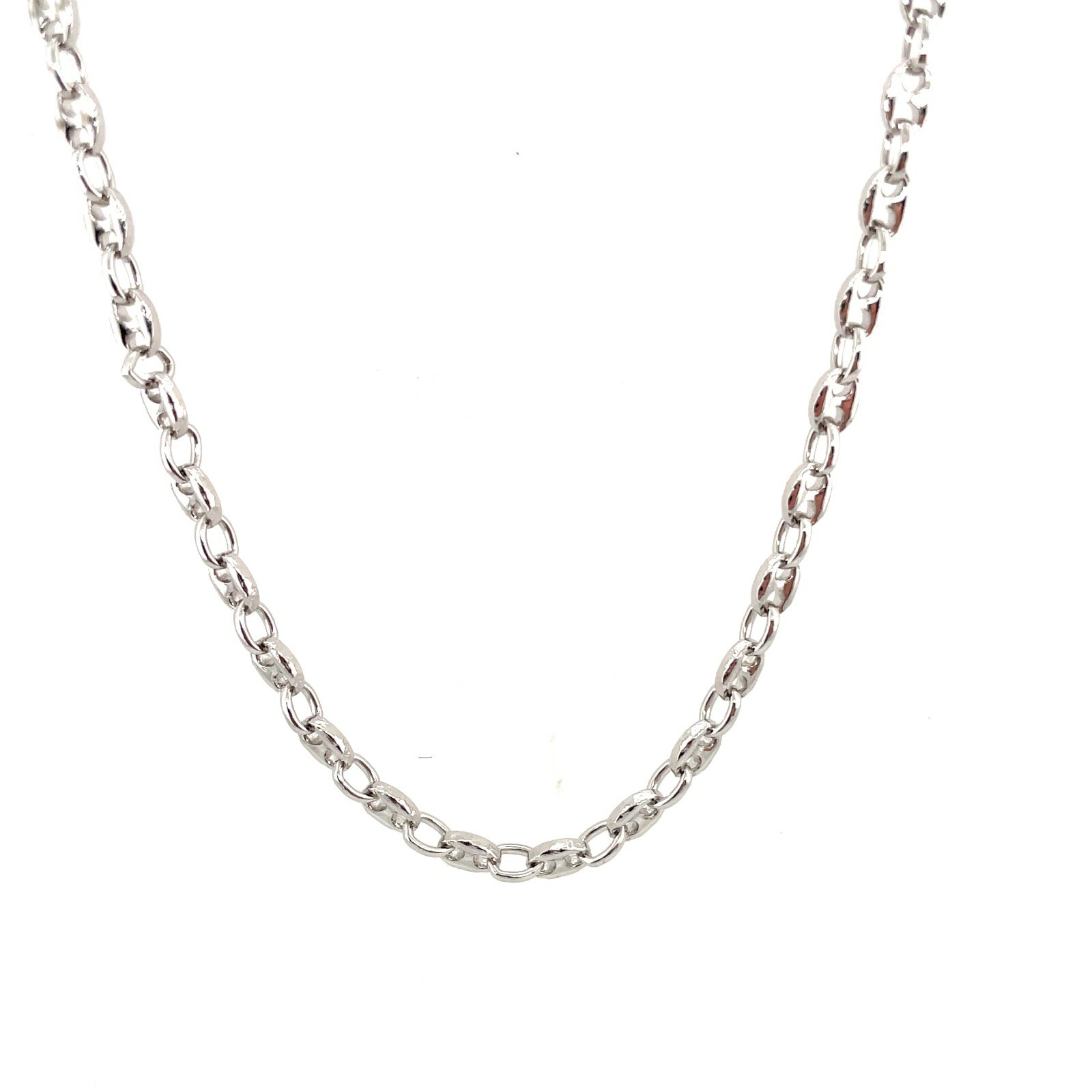 Sterling Silver Rhodium 3.4mm Margarita / Cable Link .925 Italian Chain 20”