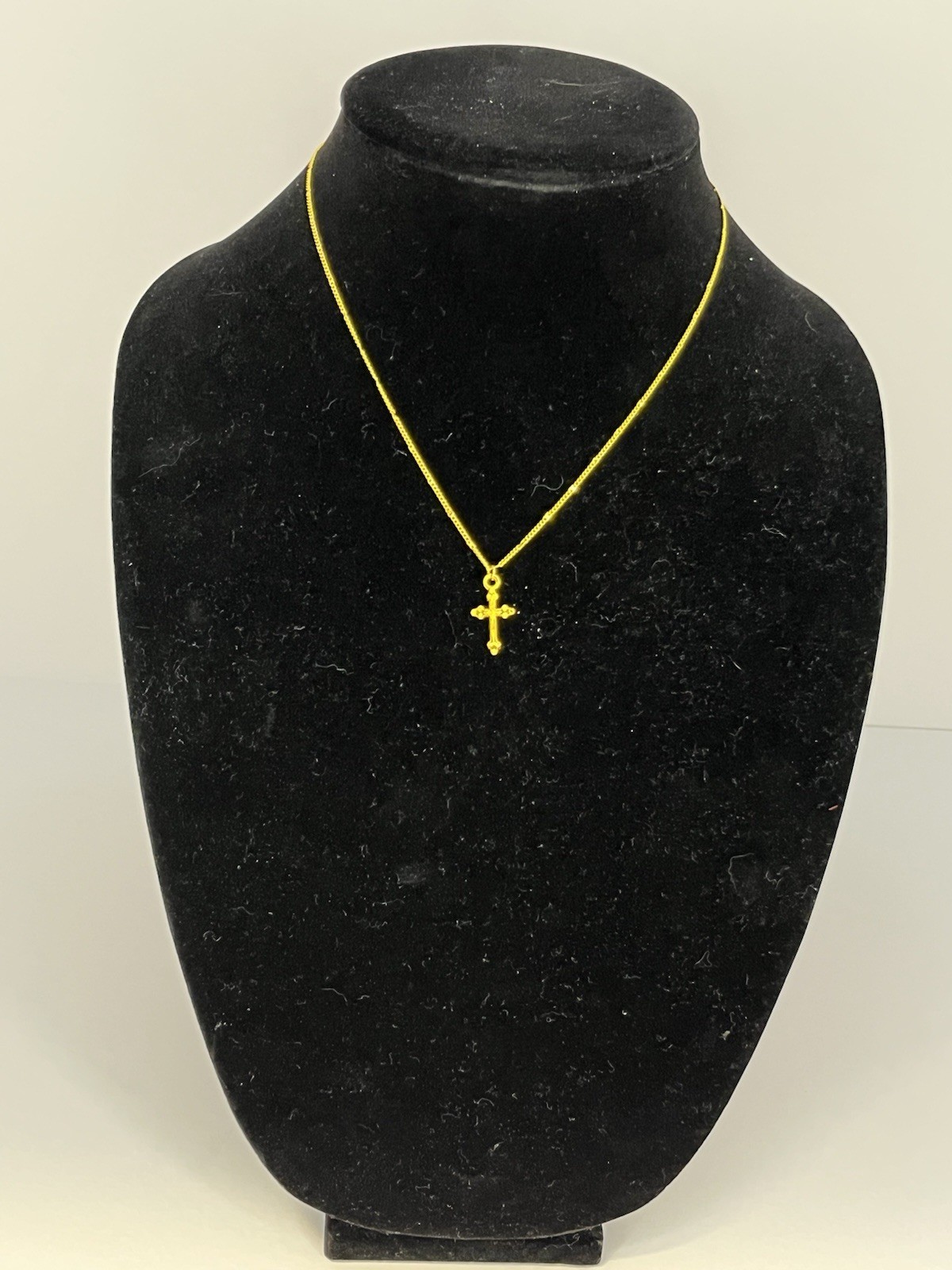 Gold Tone Pendant Charm Necklace, Metal Chain, Cross Shape, Undated Era