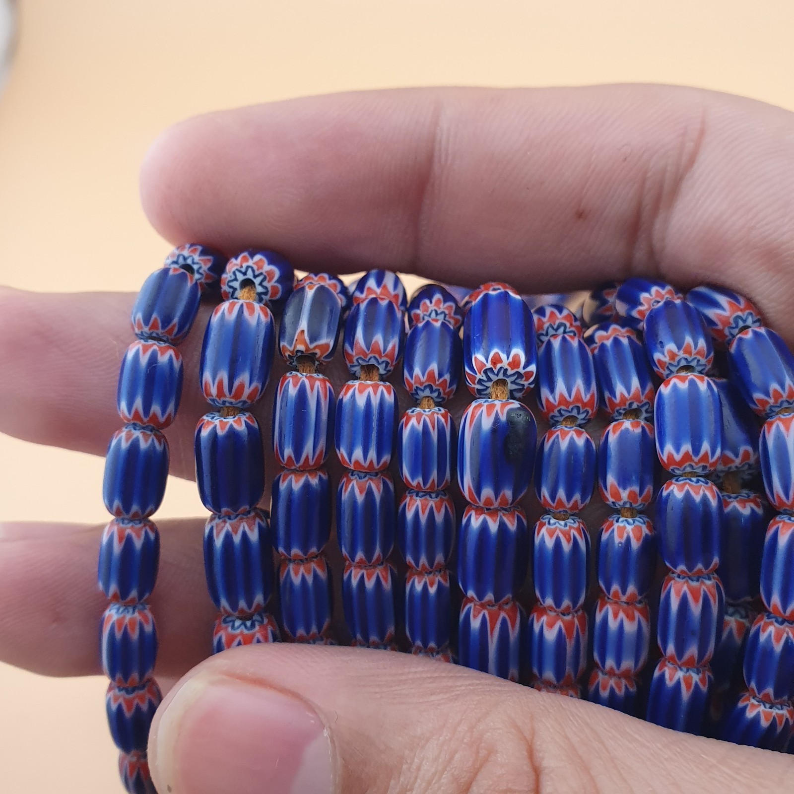 Tiny Blue Venetian Style Chevron Beaded Necklace