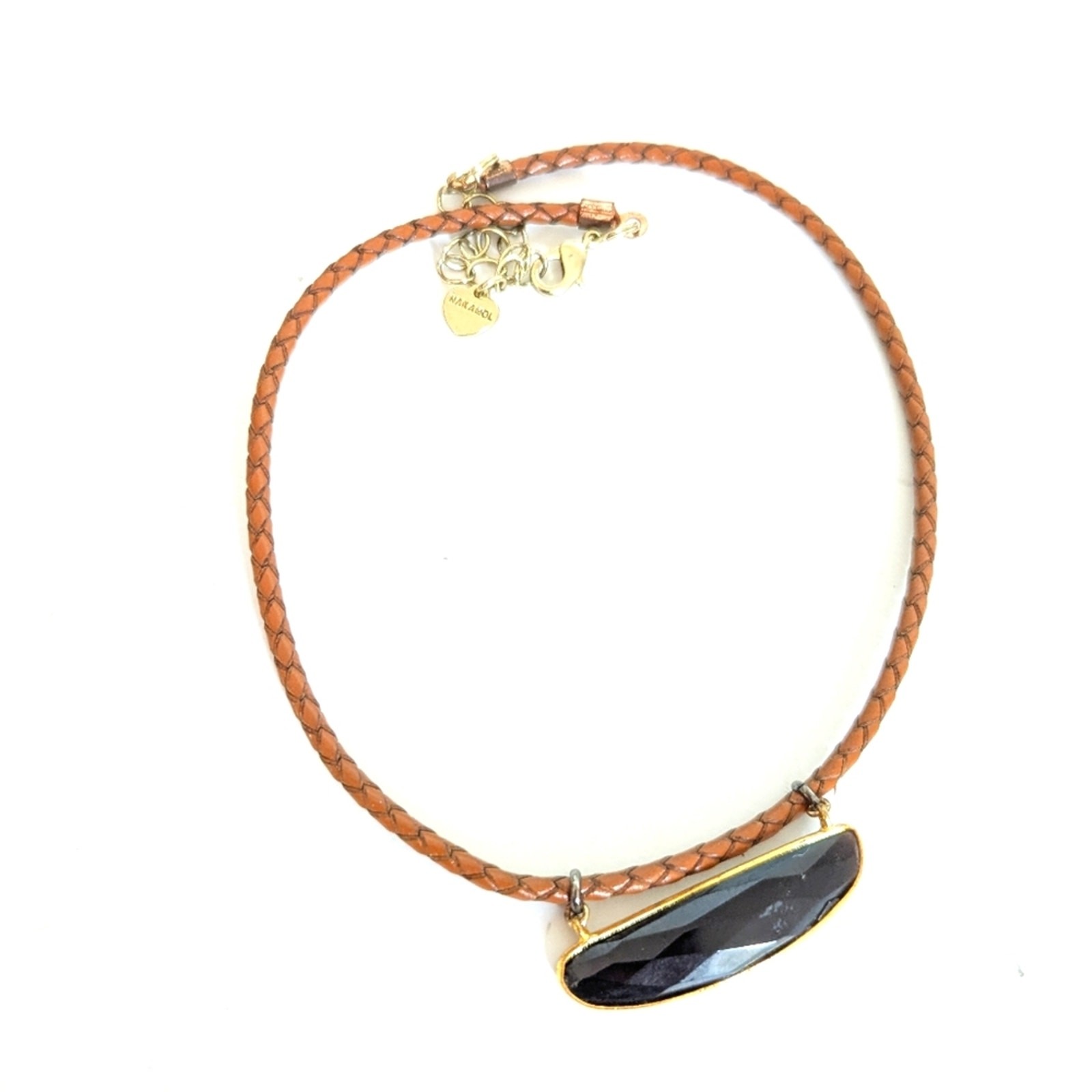 Nakamol Faceted Black Tourmaline Braided Leather Rope Choker Collar Necklace