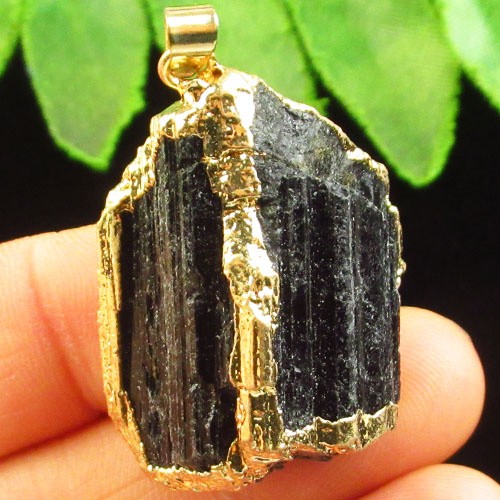 40x24x18mm Wrapped Black Tourmaline Freeform Pendant Bead