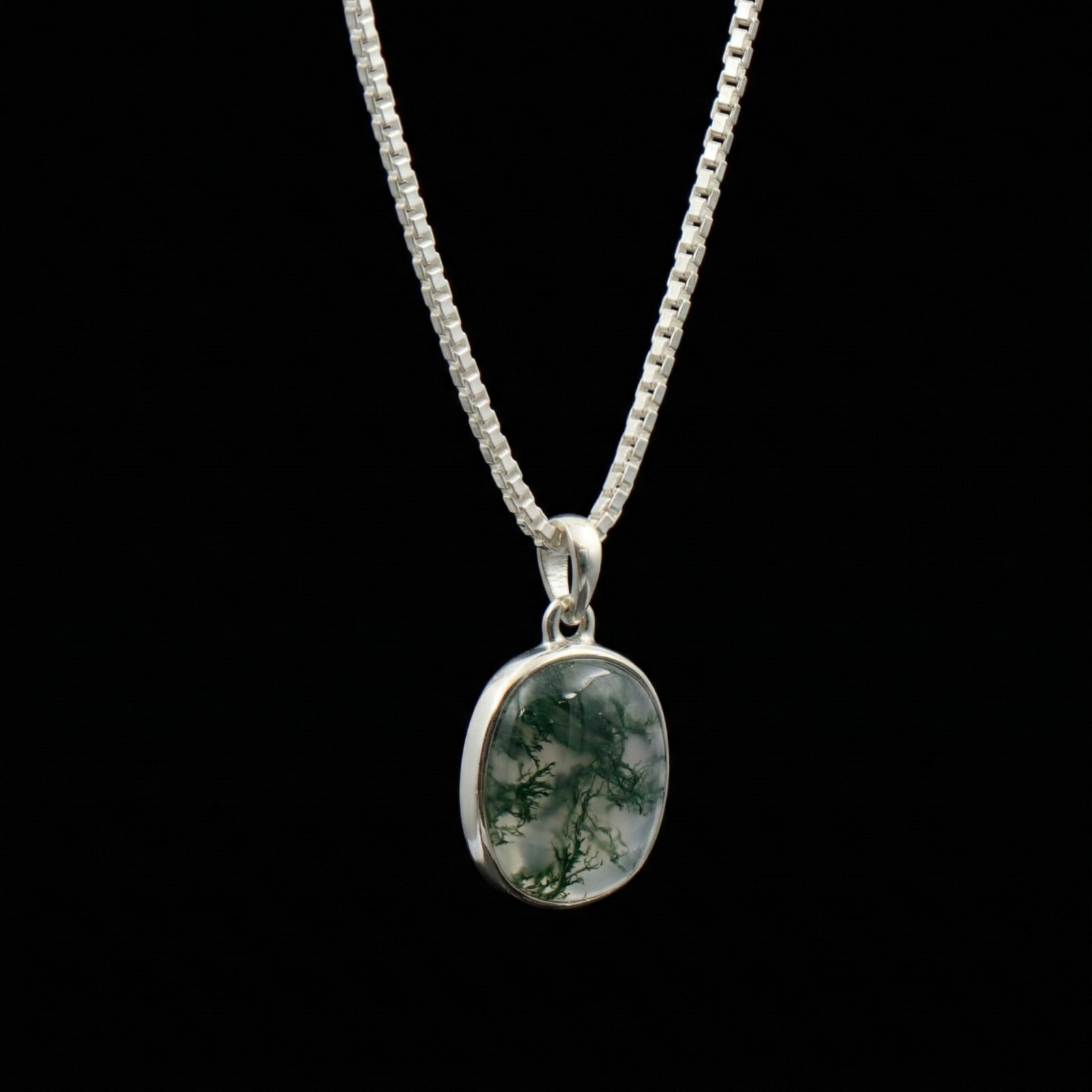 Handcrafted Oval Moss Agate Pendant in Polished 925 Sterling Silver Jewelry Gift