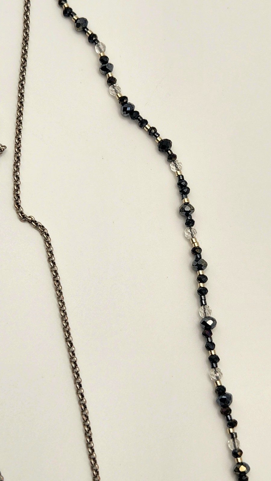 Chan Luu 42″ Layered Black Crystal Beaded Necklace Silver Tone Bar Pendant Boho