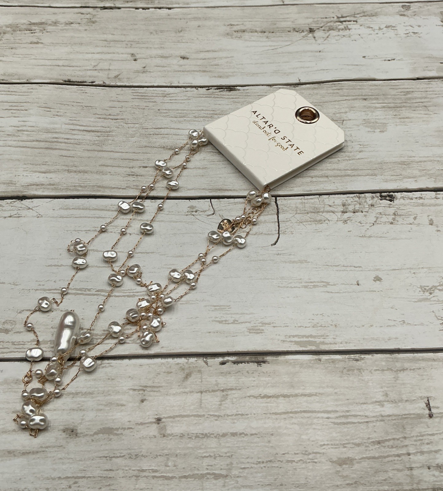 Boho Chic: Altar’d State Freshwater Pearl Layered Lariat Necklace MSRP $34