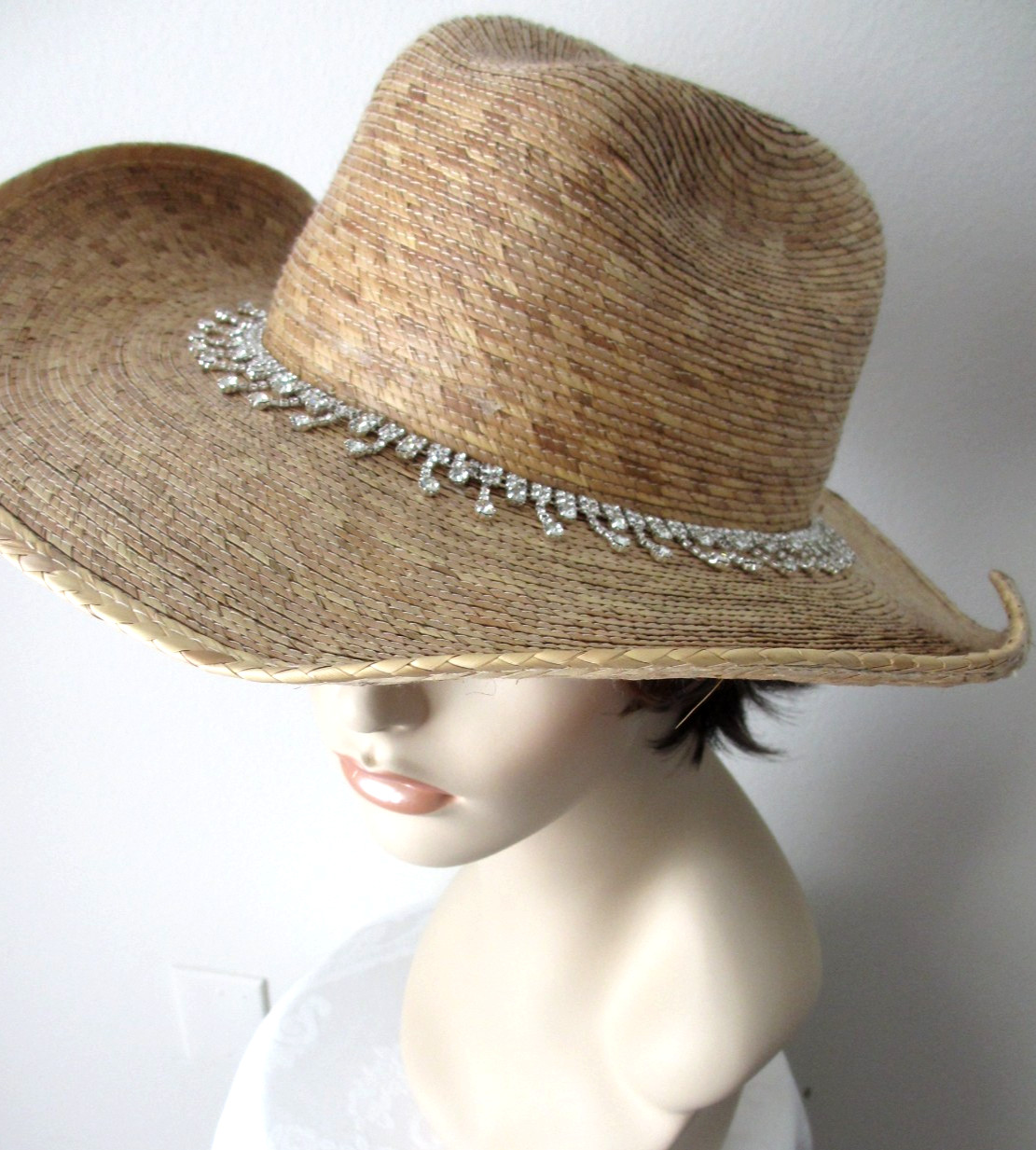 Rhinestone Hat Band Chain Necklace Sparkly Crystal Western Bonnet Belt Trim NEW