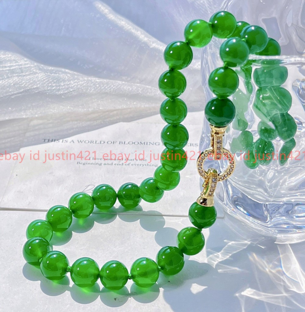 Natural Beautiful 8/10/12mm Green Jade Round Gemstone Beaded Necklace 16-28in