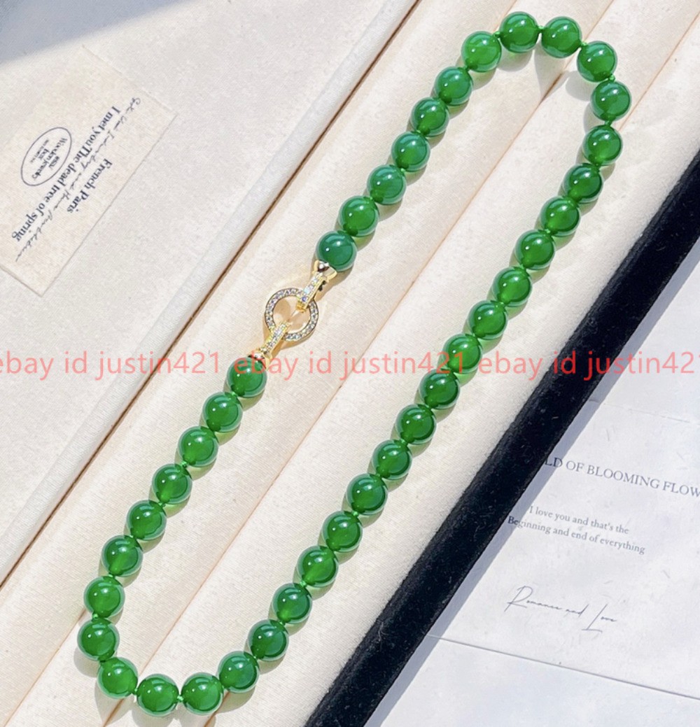 Natural Beautiful 8/10/12mm Green Jade Round Gemstone Beaded Necklace 16-28in