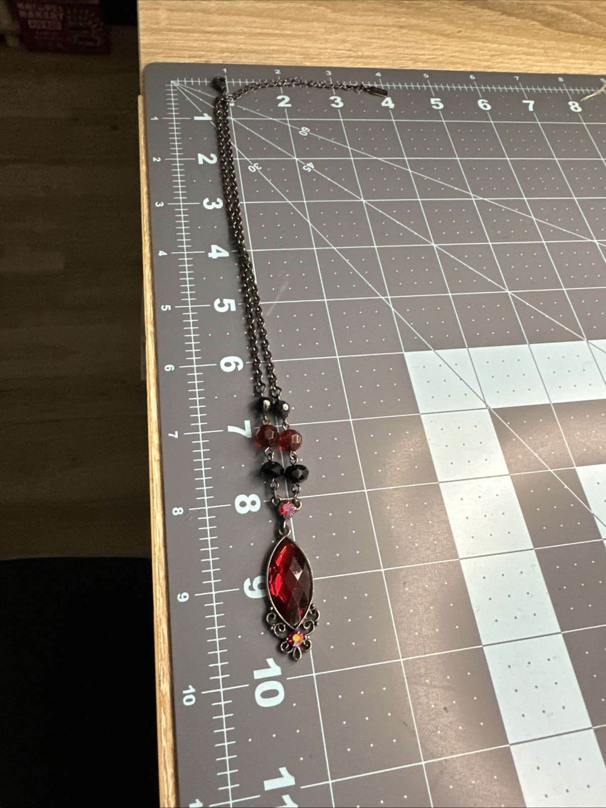1928 Brand Beauty Red And Gunmetal Necklace Branded 16+3in Extension 103