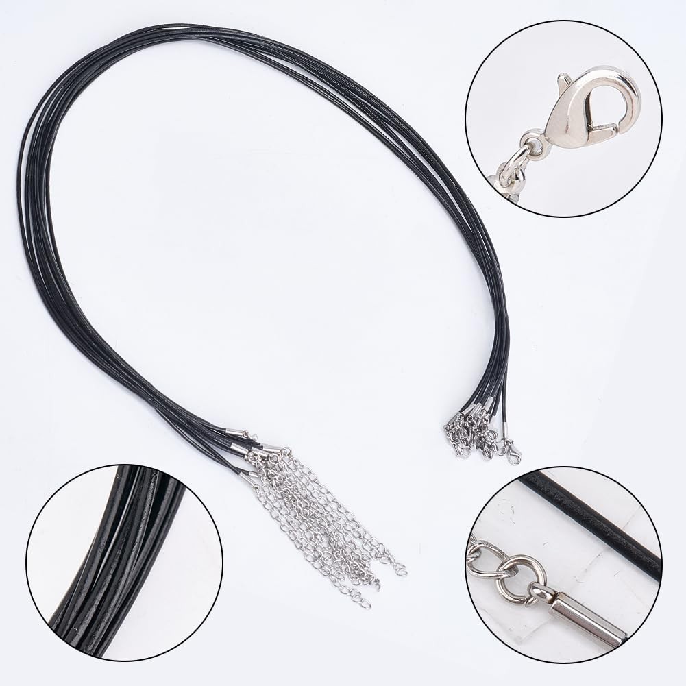 10PCS 1.5Mm Black Genuine Leather Cord Necklaces 18 Inch round Thin Real Leather