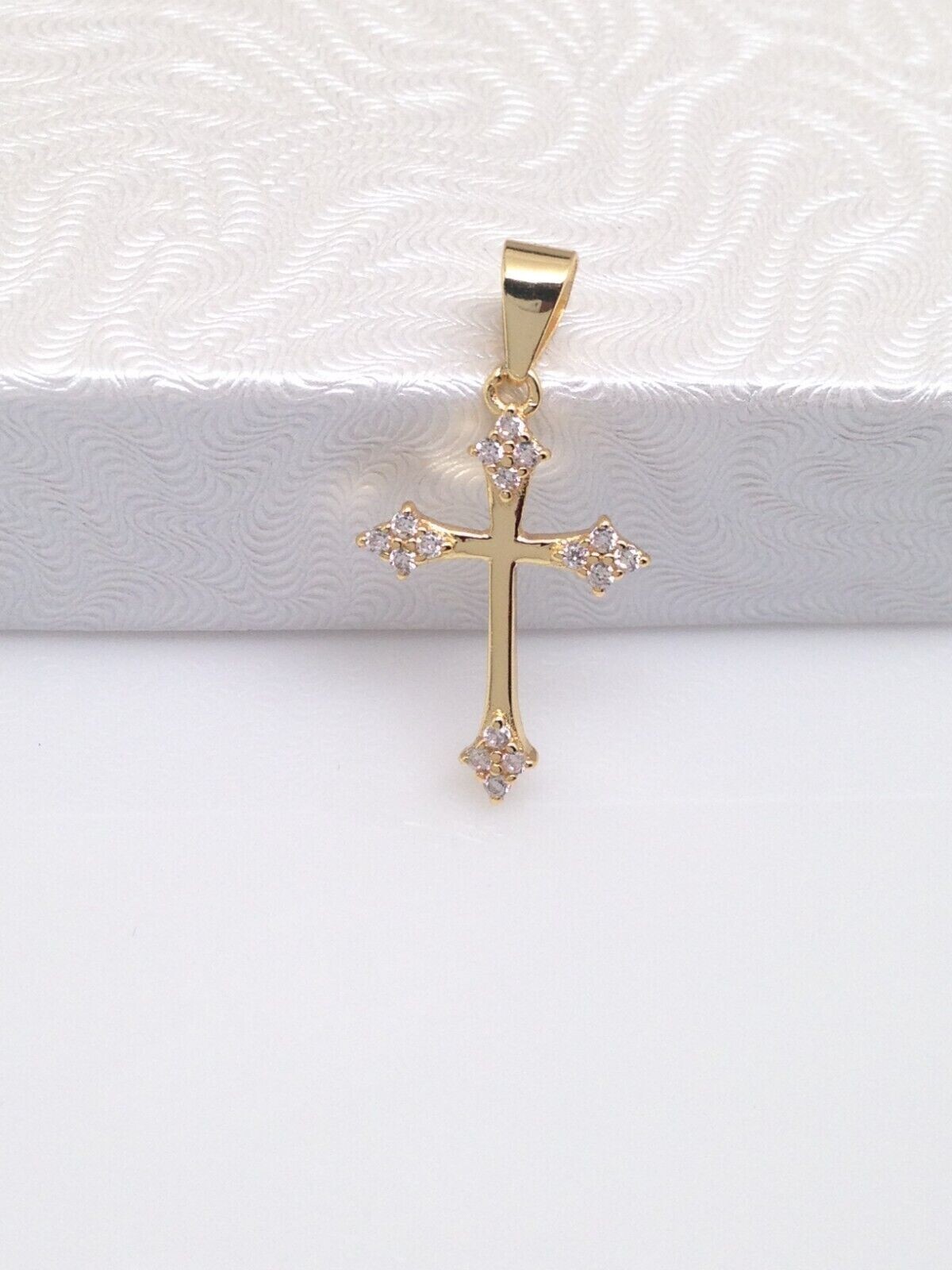 925 Sterling Silver CZ Gold Orthodox Cross Pendant Women 17mm(0.67″)/25mm Tiny