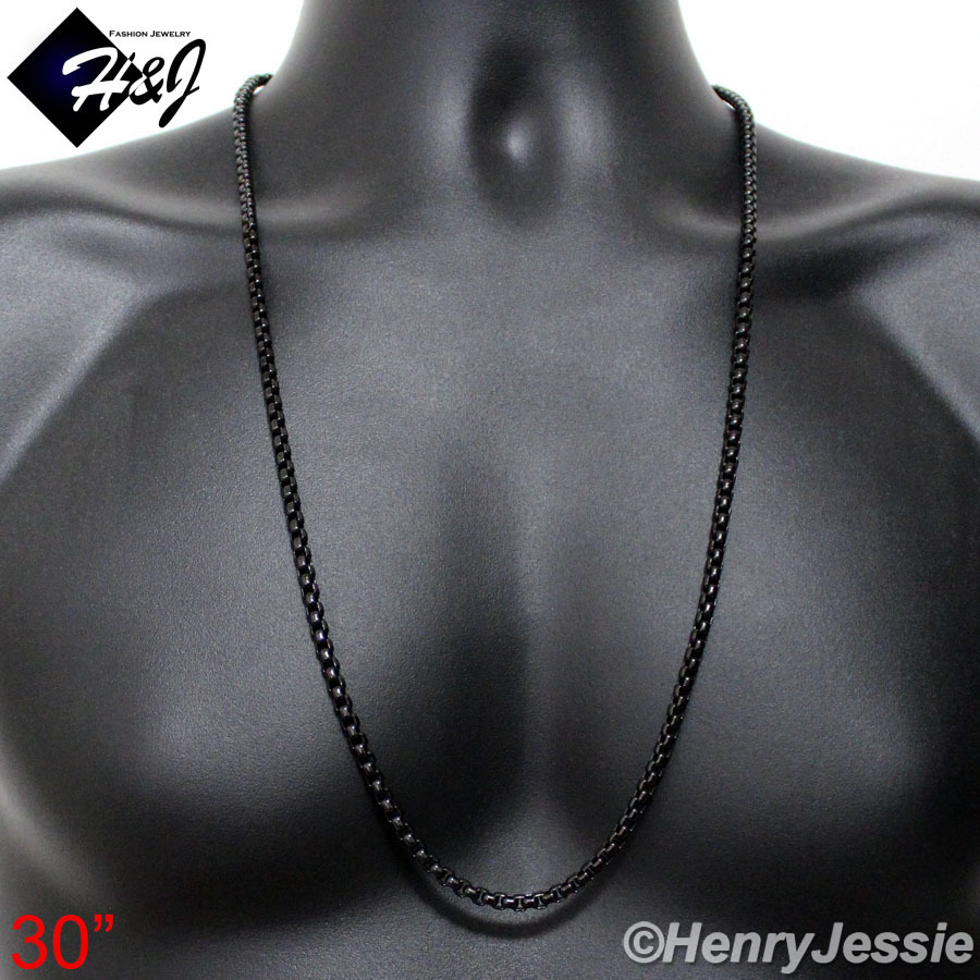 18″-40″MEN’s Stainless Steel 5mm Black Plated Box Link Chain Necklace*N120