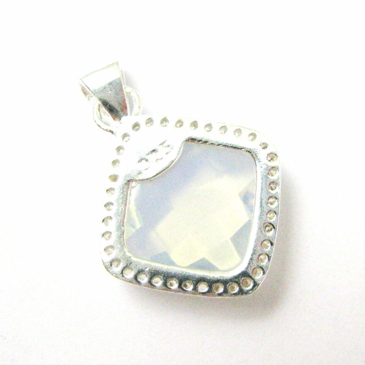 Sterling Silver Pave Opalite Bezel Gem Pendant,Cubic Zirconia Pave 17mm