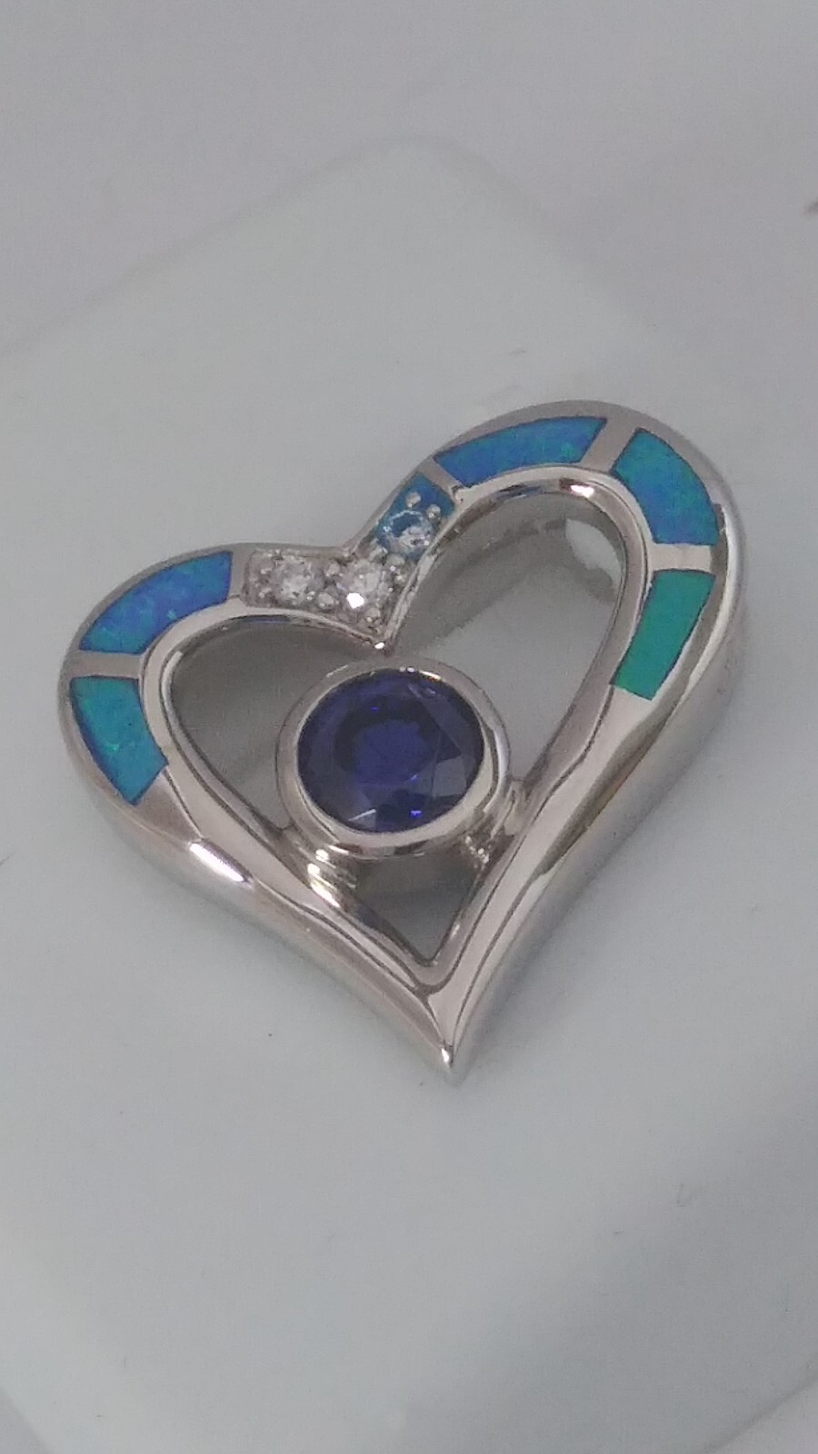 925 STERLING SILVER Rhodium plated MODERN HEART Pendant Cz cubic zircona 19mm