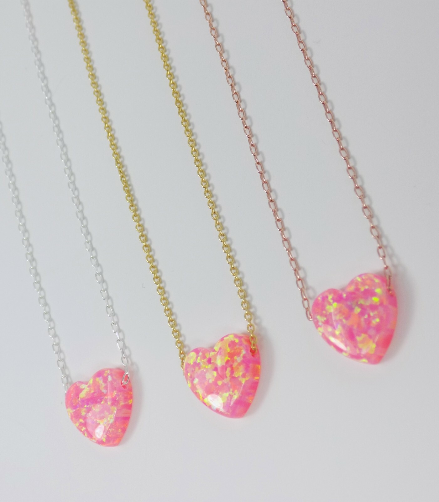 Heart Necklace Pendant Lab Created Opal 925 Sterling Silver Chain