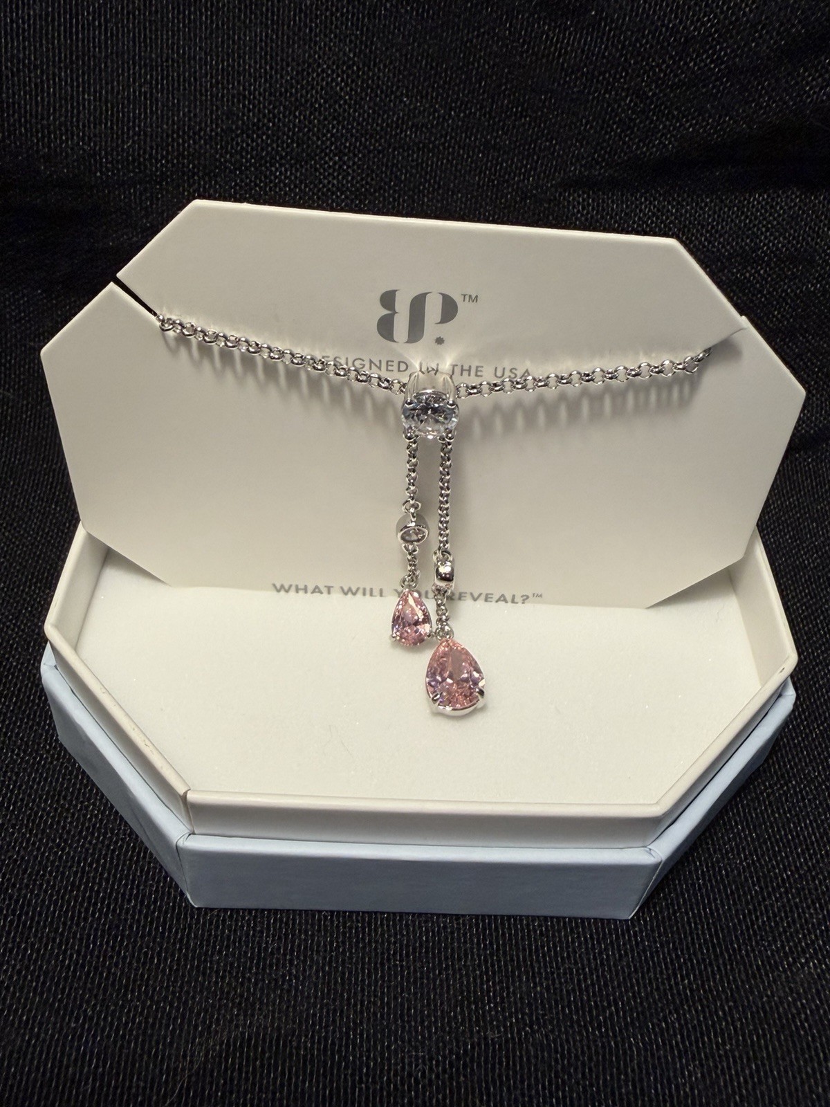 BP Rose Quartz CZ Rhodium Plated Pendant Necklace 18″+2.5″ NK25214