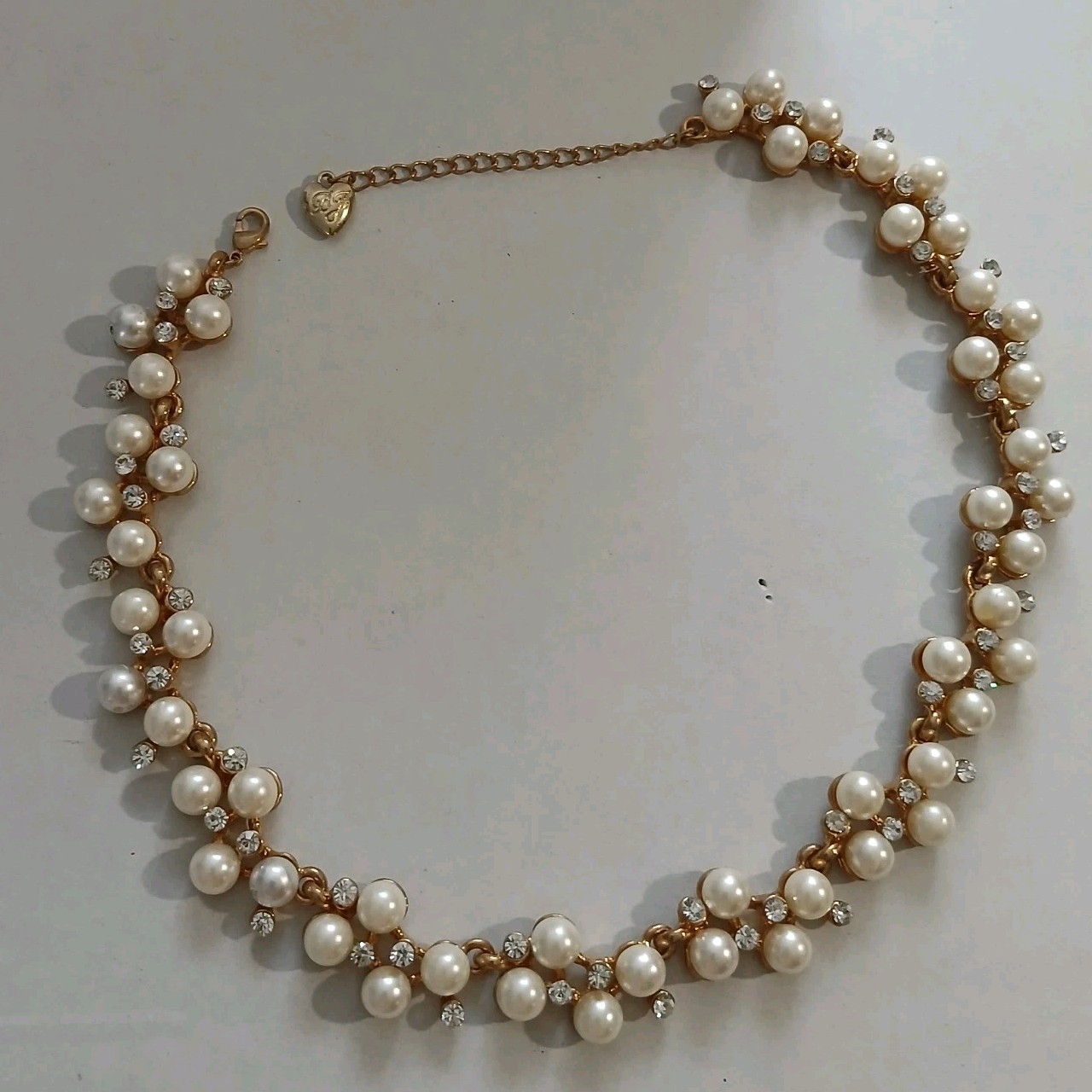 Betsey Johnson Faux Pearl and Rhinestone Cluster Collar Necklace Coquette…
