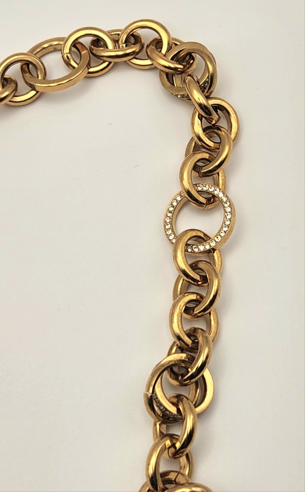 Michael Kors Gold Tone 26″ Rolo Link Necklace Crystal Pave Toggle Statement
