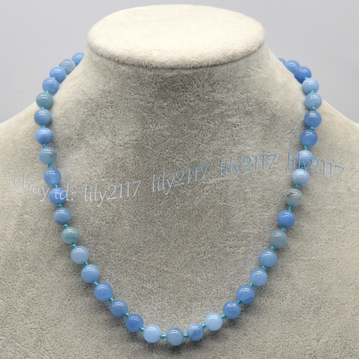 8mm Natural Blue Aquamarine Gemstone Smooth Round Beads Necklace 16-56”