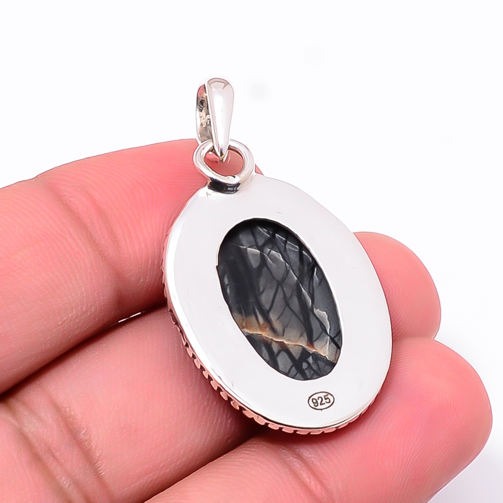 Picasso Jasper 925 Sterling Silver Vintage Inspired Statement Pendant 1.56″ P8