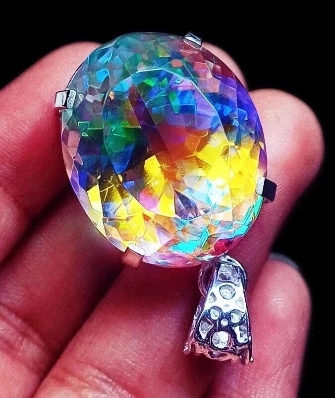 A+ Natural Mystic Topaz Rainbow Pendant 78 Ct Oval 925 Sterling Silver MR Gems