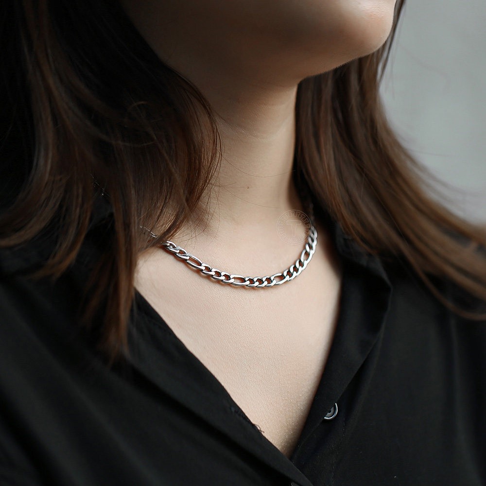 3/5/7/9mm Silver Stainless Steel Figaro Chain Necklace Choker Men Women 16-32″
