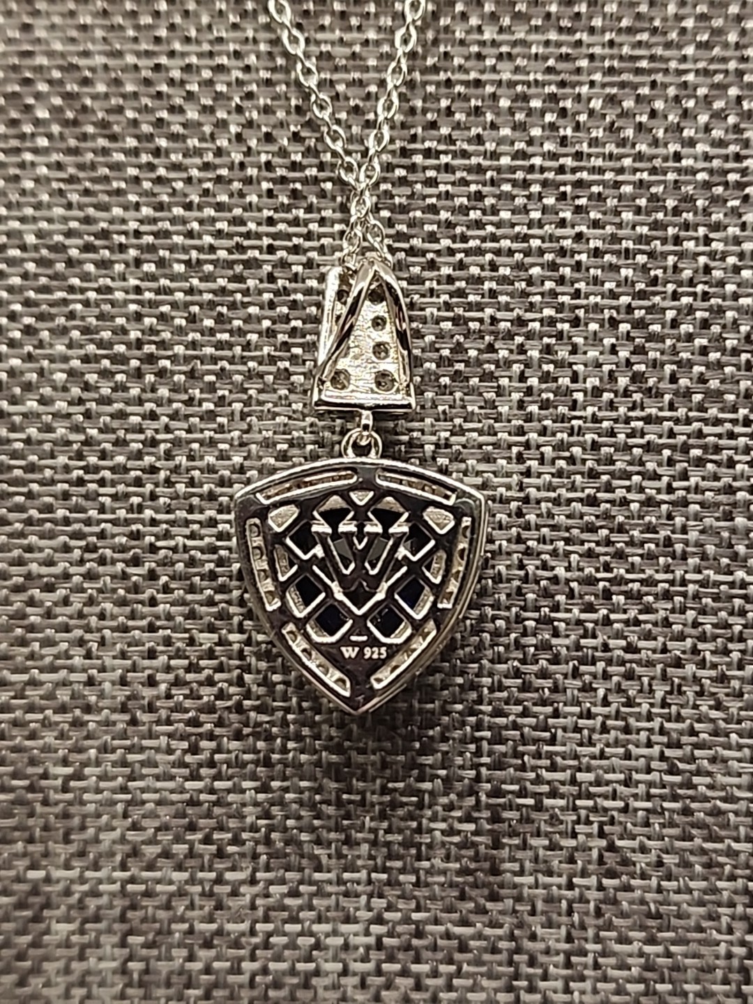 Blue Trillion Cut CZ Pendant w/ White Sapphire Accents