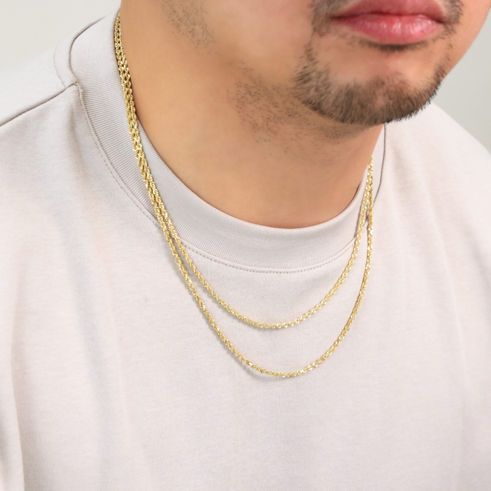 18K Yellow Gold Solid Mens 2.5mm Diamond Cut Rope Chain Italian Necklace 24″