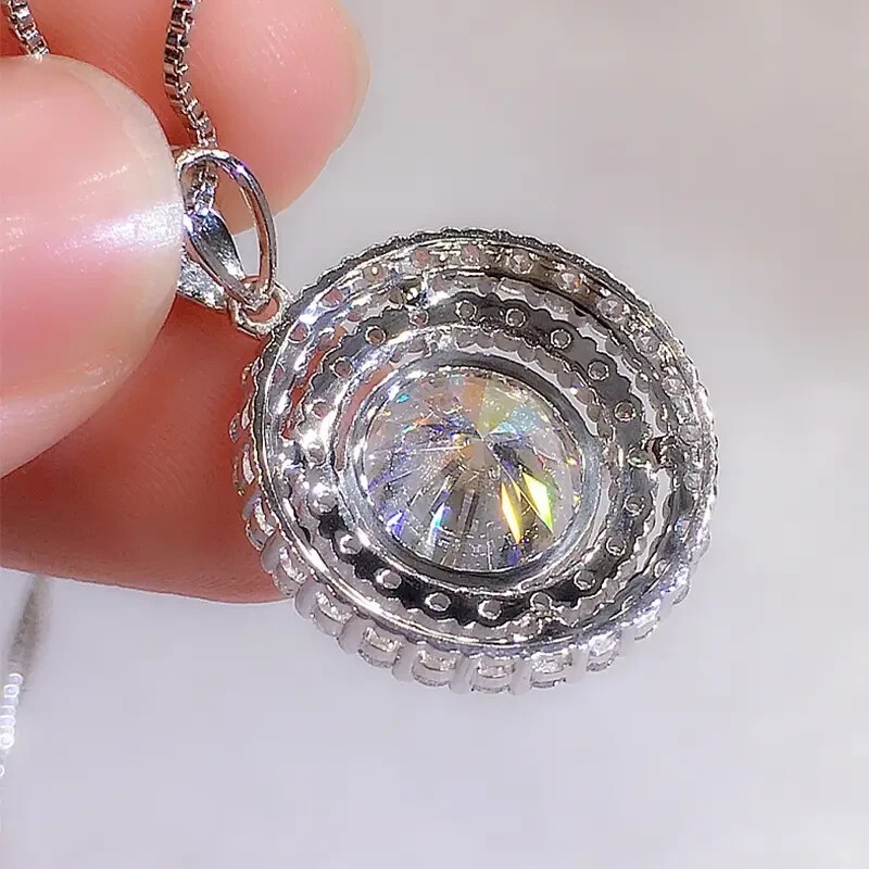 Moissanite Solitaire Pendant Bling Necklace 925 Silver Plated For Women Necklace