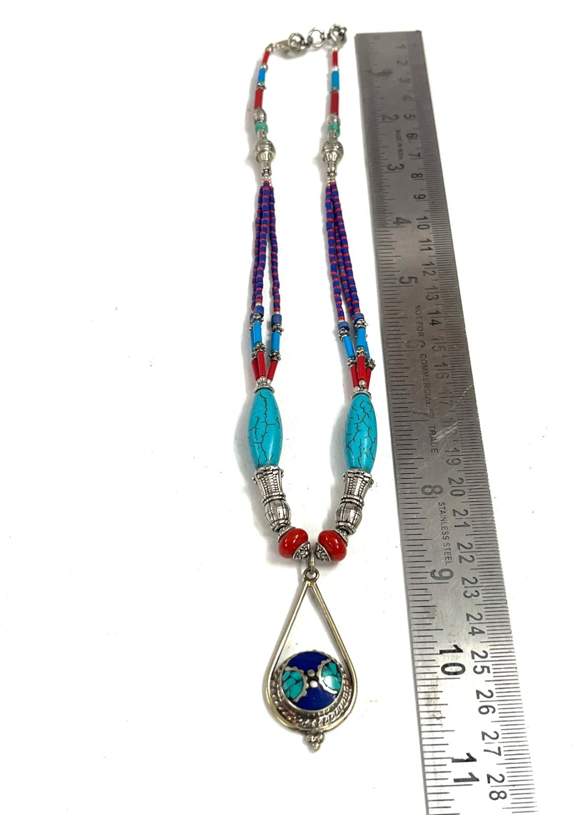 Lapis Lazuli Turquoise Gemstone Tibetan Bohemian Necklace Jewelry, 18 Inc Adjst
