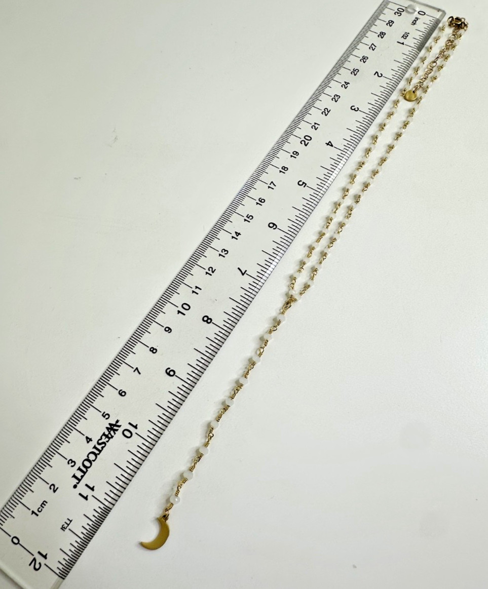 1/20 14k Gold Filled Necklace Dainty Moon Charm White Beads Y Lariat Dangle