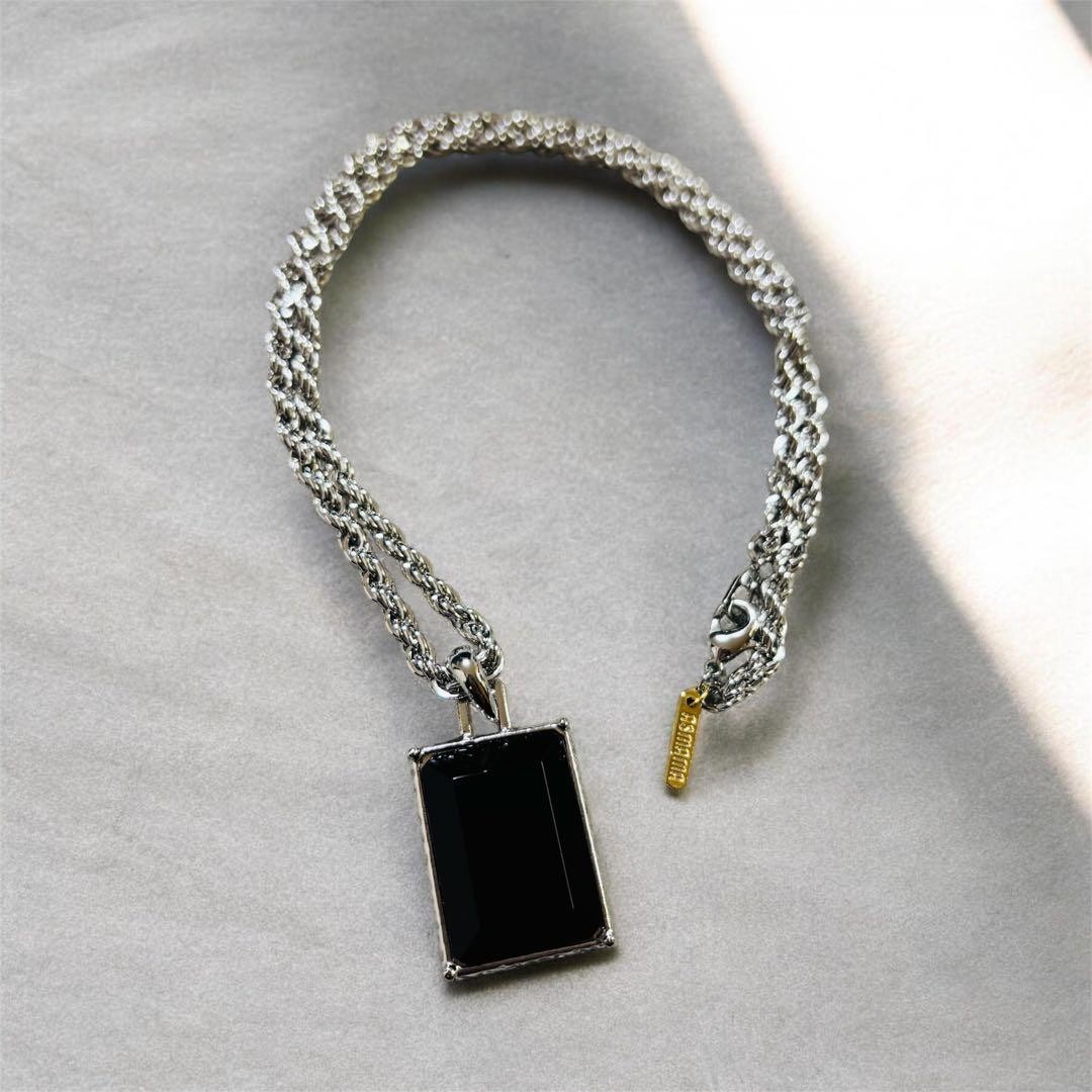 Men Necklace Black Onyx Square Retro Vintage Style Korean