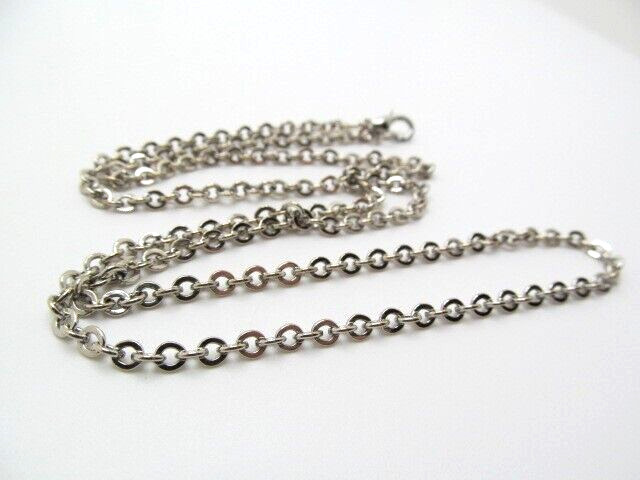Vintage Silver Tone 3.4mm Rolo Link Chain Solid Necklace 24 Inch