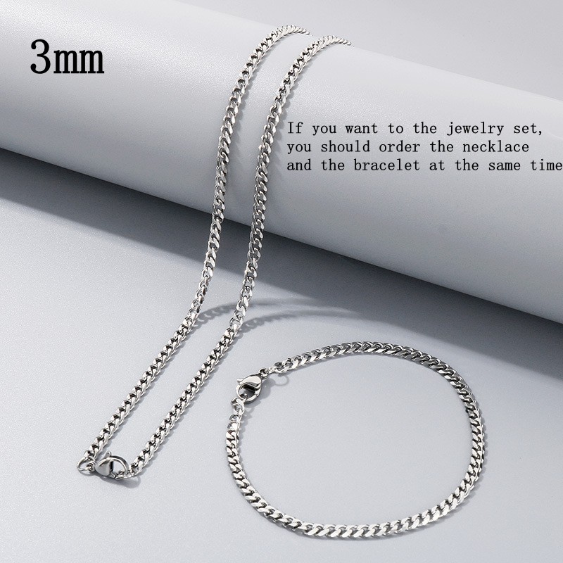 16-36″ Stainless Steel Silver Curb Cuban Chain Necklace Bracelet 3/5/7/9/11/13mm