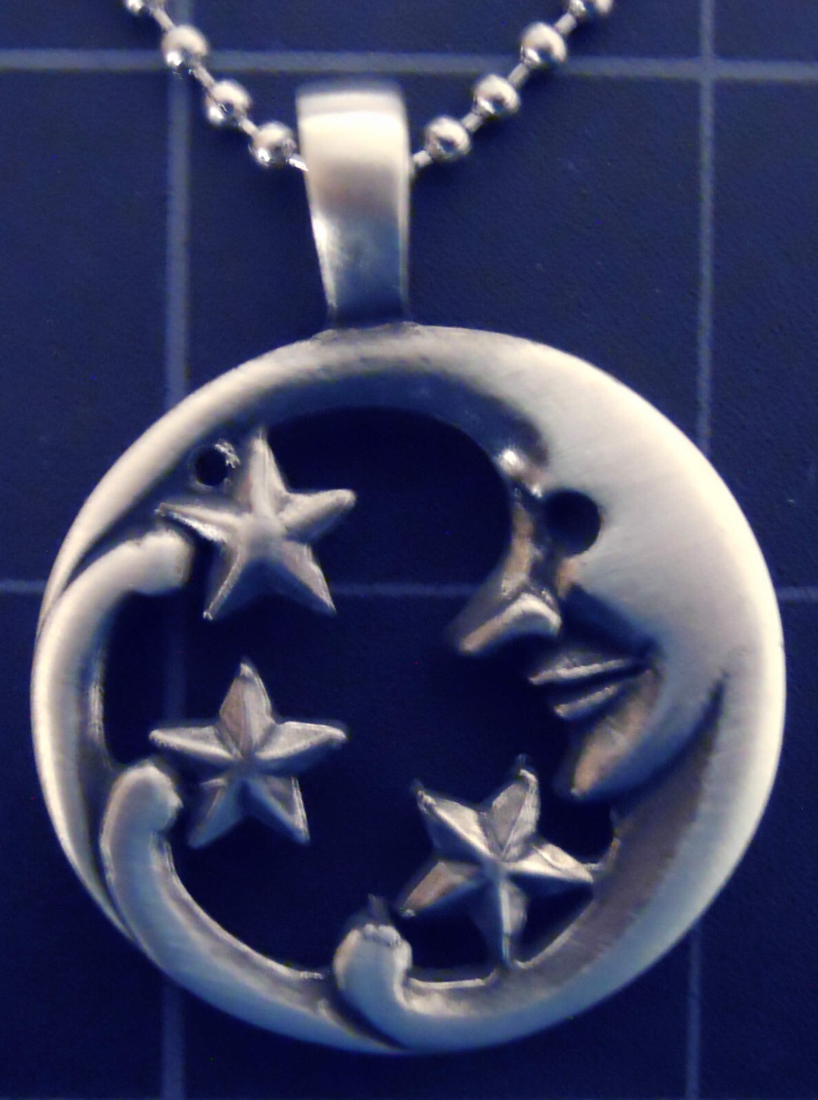 Necklace MOON & STARS Pendant Stainless Steel Ball Chain New Old Stock Rare