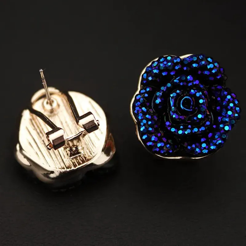 Blue Resin Flower Necklace Earrings Set Women Chunky Statement Jewelry New Gift