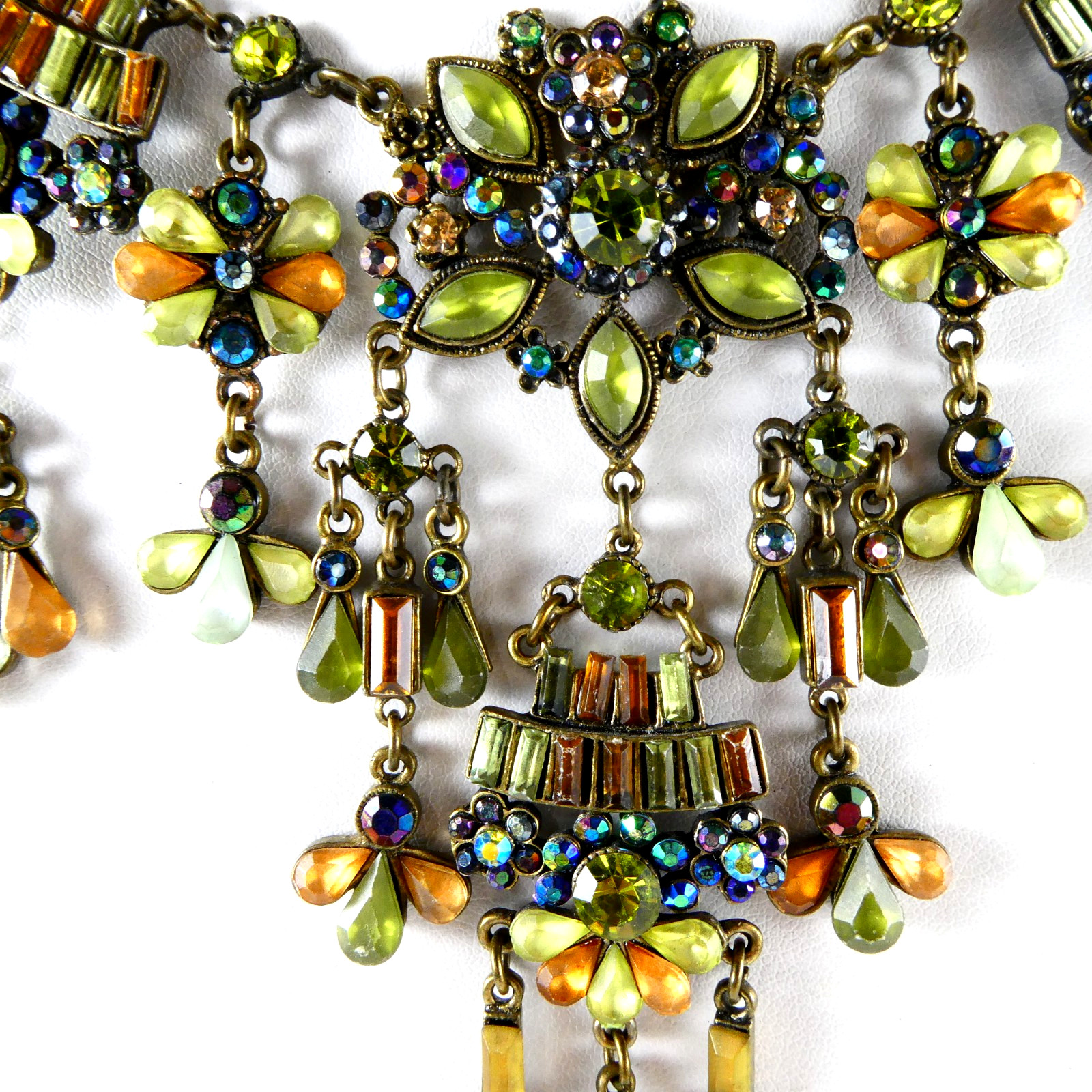 Pretty Bib Style Necklace Multi Color Designer Quality Brass Tone