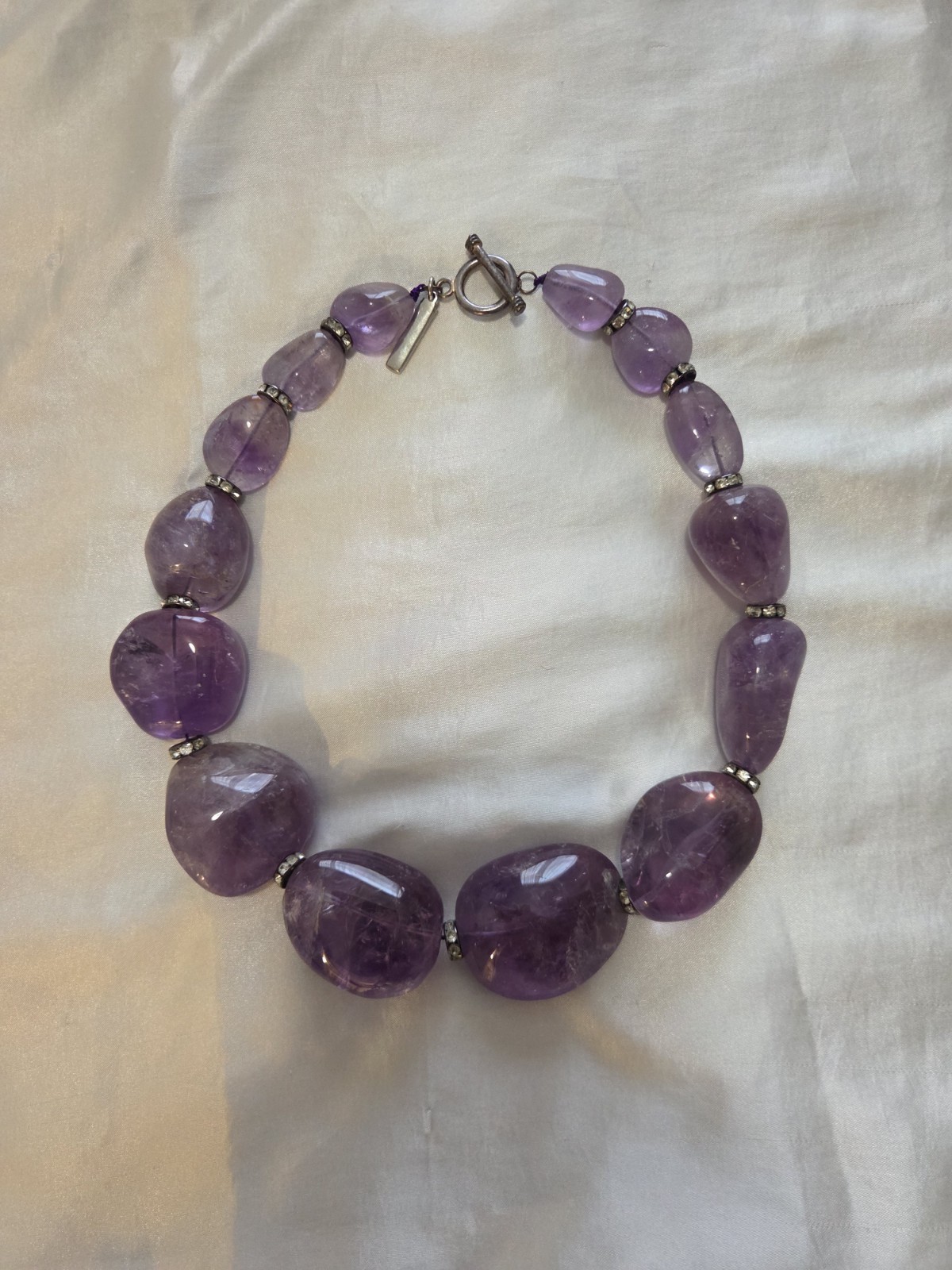 Oscar de la Renta Purple Amethyst Statement Beaded Crystal Necklace Toggle