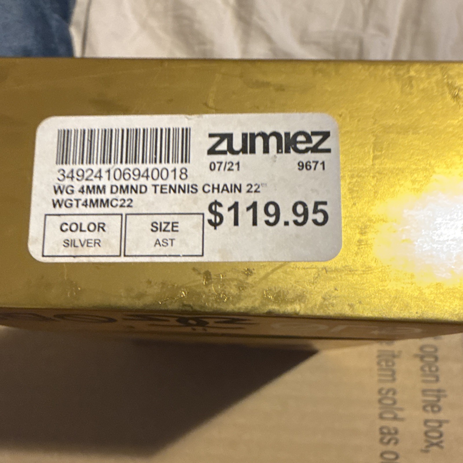 Zumiez White Gold Silver 4mm Tennis Chain Necklace Simulated Diamond 22in